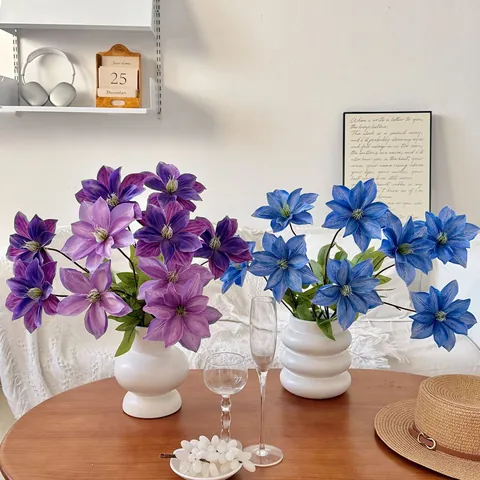 Fiori Artificiali di Clematide in Stampa 3D in Tessuto di Seta Finti per Decorazione Soggiorno Casa Matrimonio Puntelli Fotografici