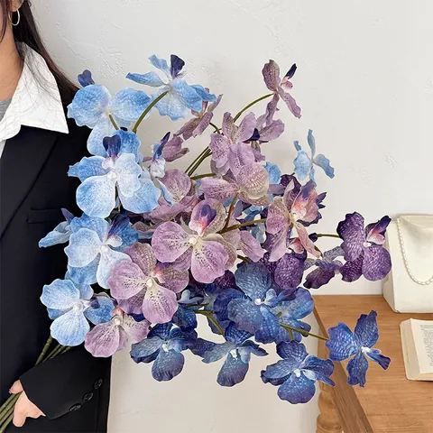 3D Printed Artificial Phalaenopsis Orchid Satin Flower Long Stem Vanda Orchid For Home Wedding Hotel Table Decoration