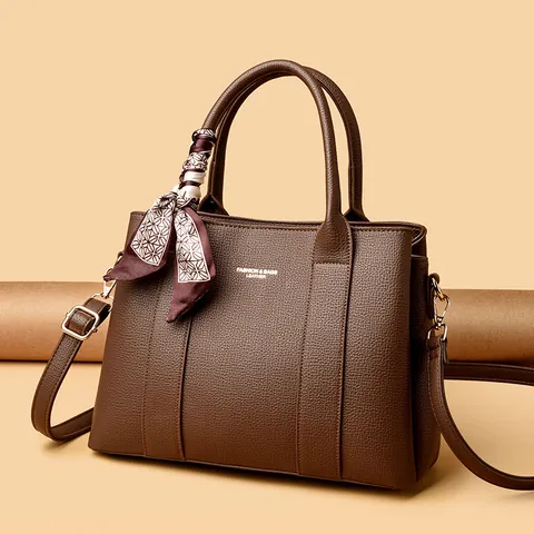Elegante Borsa Tote Da Donna In Pelle Composita Martellata Con Sciarpa Di Satin Borsa A Mano Da Ufficio Grande Capacità Borsa A Tracolla
