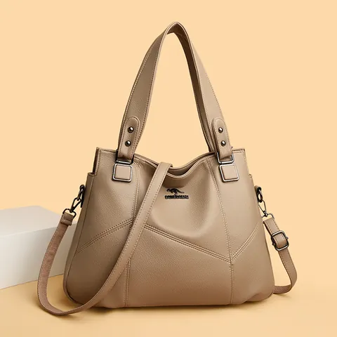 Große Kapazität Damen Leder Handtasche Mit Litchi-Maserung Elegant Spleißen Schultertasche Mit Känguru-Logo Blatt Künstliche Perle Anhänger Tägliche Büro Tote Bag