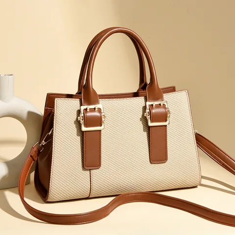 Elegant Women Genuine Leather Tree Pattern Handbag Vintage Commuting Shoulder Crossbody Bag Gold Lock Decoration