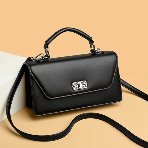 Fashion Women PU Leather Small Square Bag Color Block Lock Closure Handbag With Detachable Shoulder Strap Crossbody Bag