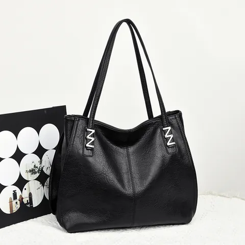 Women Genuine Leather Large Tote Bag Retro Commuter Shoulder Bag Double Straps Zipper Closure Fashion Solid Color Handbag