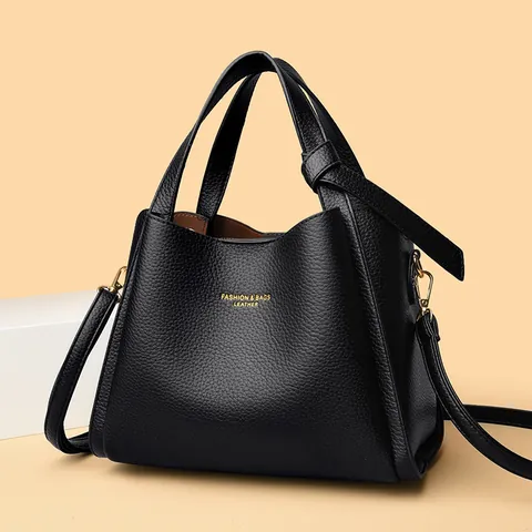 Damen Beuteltasche Aus Echtem Leder Mit Litschi-Maserung Handtasche Mit Großer Kapazität Schultertasche Mit Verstellbarem Riemen