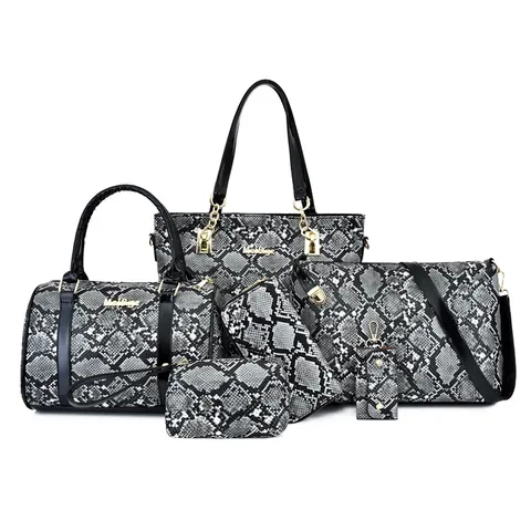 Ensemble De Sacs Pour Femmes En Cuir PU Imprimé Python Serpent Comprenant Un Sac Cabas Un Sac À Main Une Pochette Et Un Portefeuille