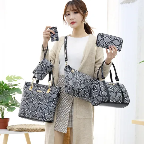 Ensemble De Sacs Pour Femmes En Cuir PU Imprimé Python Serpent Comprenant Un Sac Cabas Un Sac À Main Une Pochette Et Un Portefeuille