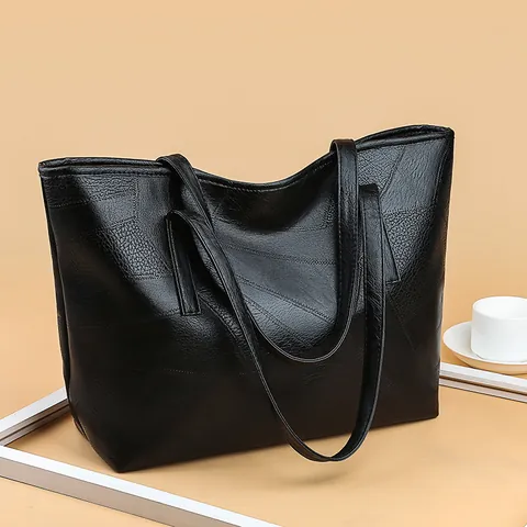 Borsa Tote da Donna alla Moda Grande Capacità in Pelle PU Intrecciata Patchwork Geometrico Borsa a Spalla Casual Minimalista