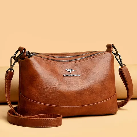 Sac à Bandoulière Vintage pour Femmes en Cuir de Mouton Triple Fermeture Éclair Grain de Galet Sac Seau pour Trajets Quotidiens