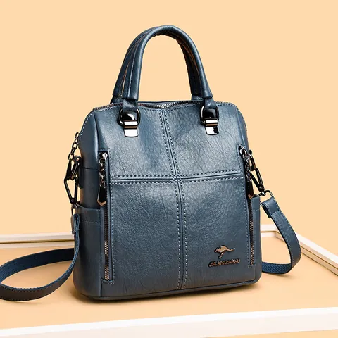 Women Multi-functional Sheepskin Stitching Backpack Large Capacity Cross Stitch Bucket Bag Travel Shoulder Bag Handbag