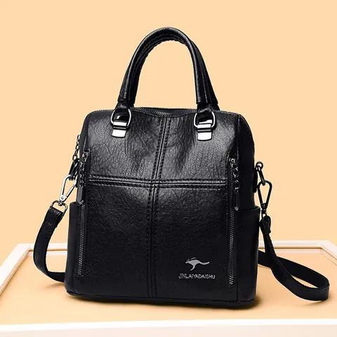 Women Multi-functional Sheepskin Stitching Backpack Large Capacity Cross Stitch Bucket Bag Travel Shoulder Bag Handbag