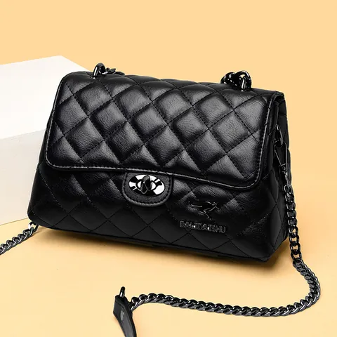 Sac à Bandoulière Élégant en Peau de Mouton Matelassée pour Femmes Avec Chaîne Métallique Sac Carré Avec Fermoir Rotatif Soirée