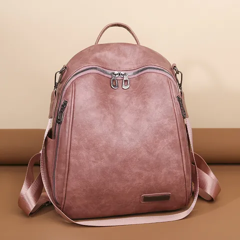 Mochila de Cuero PU para Mujer Moda Gran Capacidad Mochila Escolar Multiusos Viaje Bolso de Hombro Urbano Simple Textura de Lichi Casual Mochila