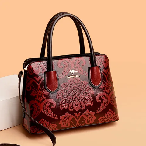 Sac à Main en Cuir pour Femmes avec Motifs de Pivoine Gauffrés Vintage Élégant Sac à Bandoulière avec Sangle Amovible Cadeau pour Mère Mariée
