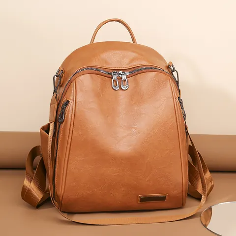 Mochila de Cuero PU para Mujer Moda Gran Capacidad Mochila Escolar Multiusos Viaje Bolso de Hombro Urbano Simple Textura de Lichi Casual Mochila