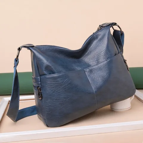 Bolso Bandolera de Cuero PU Lavado Suave para Mujer Multi-Bolsillos Gran Capacidad Bolso de Hombro Con Correa Ajustable Hobo