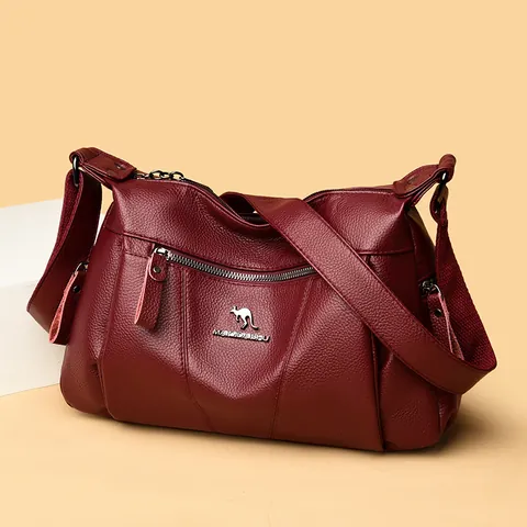 Damen Litschikorn Maserung Verbundrindleder Umhängetasche Känguru Logo Schultertasche Mehrere Taschen Pendeln Mutter Handtasche