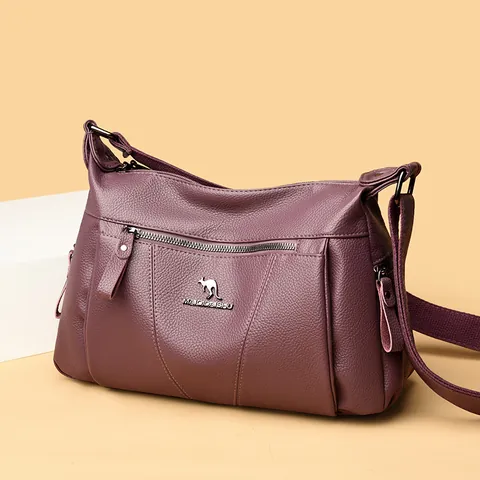 Damen Litschikorn Maserung Verbundrindleder Umhängetasche Känguru Logo Schultertasche Mehrere Taschen Pendeln Mutter Handtasche
