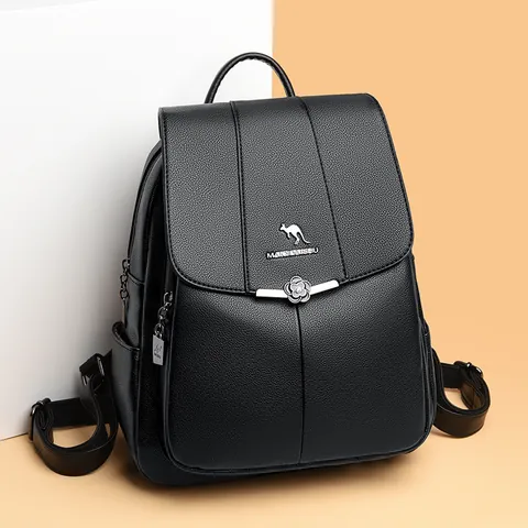 Mochila De Moda Para Mujer En Cuero Con Grano De Litchi Elegante Cierre De Flor De Metal Motivo Animal Mochila Multibolsillo Para Uso Diario