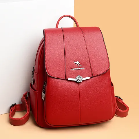 Mochila De Moda Para Mujer En Cuero Con Grano De Litchi Elegante Cierre De Flor De Metal Motivo Animal Mochila Multibolsillo Para Uso Diario