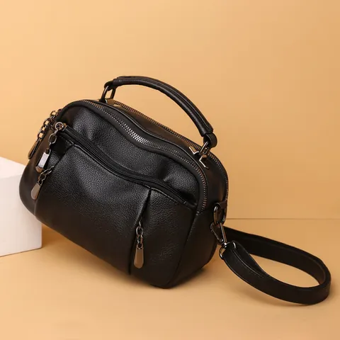 Borsa Boston da Donna in Pelle Martellata Con Cerniera Multipla Borsa a Mano e Tracolla Con Tracolla Rimovibile Per Pendolarismo