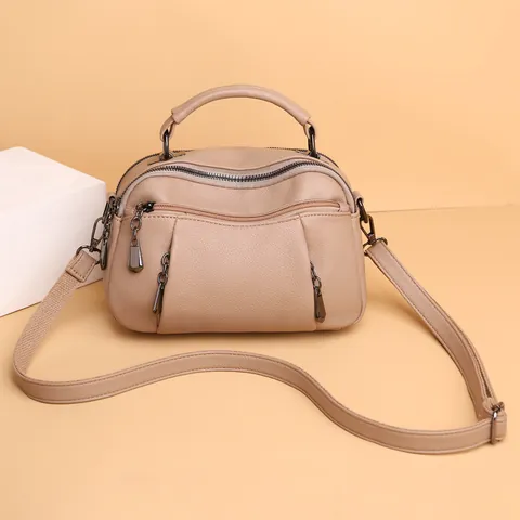 Borsa Boston da Donna in Pelle Martellata Con Cerniera Multipla Borsa a Mano e Tracolla Con Tracolla Rimovibile Per Pendolarismo