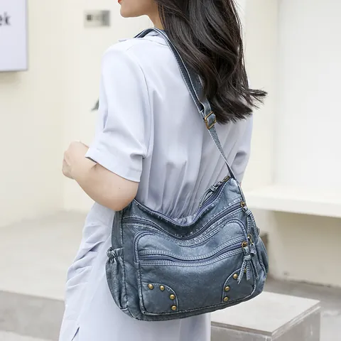 Retro Women's Crossbody Bag PU Leather Soft Washed Shoulder Bag Multi-Pocket Vintage Casual Handbag Daily Purse