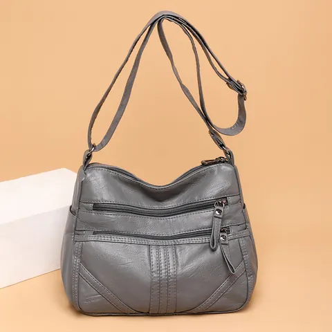 Women Casual Washed PU Leather Crossbody Bag Multi-Pocket Shoulder Bag Functional Soft Faux Leather Messenger Bag For Commuting Travel