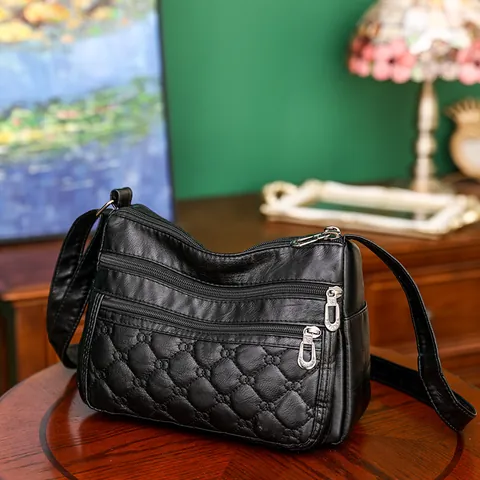Dames Gewassen PU-Leren Crossbodytas Met Meerdere Zakken Gewatteerde Kleine Vierkante Schoudertas Casual Messenger Purse Cadeau