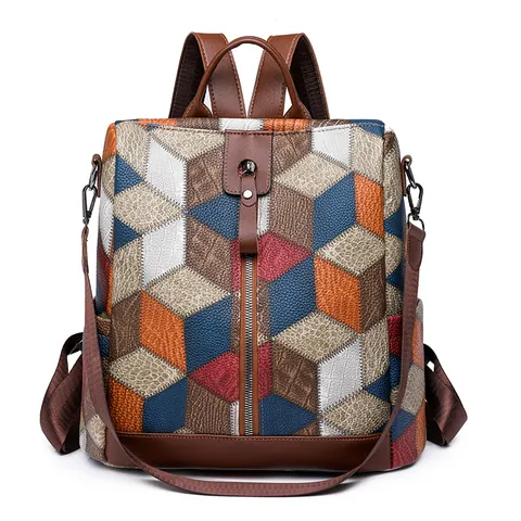 Γυναικείο Μόδα Γεωμετρικό Patchwork Δέρμα PU Σακίδιο Αντικλεπτικό Ταξίδι Μεγάλη Χωρητικότητα Street Style Τσάντα Ώμου