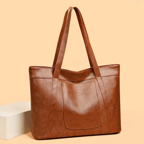 Bolso Tote de Gran Capacidad para Mujer de Cuero PU Suave Vintage Color Sólido Elegante Bolso de Hombro para Trabajo