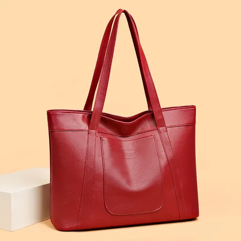 Bolso Tote de Gran Capacidad para Mujer de Cuero PU Suave Vintage Color Sólido Elegante Bolso de Hombro para Trabajo