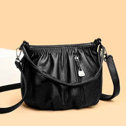 Bolso Cubo de Cuero Genuino Fruncido de Moda para Mujer Bolso de Hombro de Cuero de Vaca Compuesto Suave con Correa Ajustable