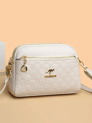 Dames Lederen Crossbody Tas Litchi Structuur Schaakbord Patroon Multi Layer Rits Schoudertas Handtas Daily Clutch Telefoontas