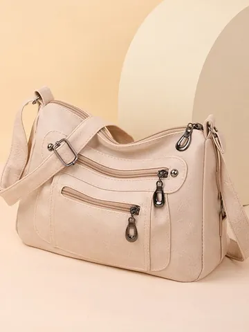 Bolso Bandolera con Múltiples Bolsillos de Cuero PU Retro para Mujer Bolso de Hombro Suave de Gran Capacidad Estilo Urbano