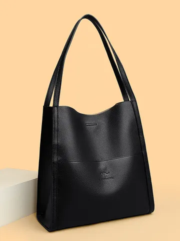 Large Capacity Genuine Leather Tote Bag For Women Litchi Grain Urban Minimalist Shoulder Handbag With Kangaroo Embossed Logo Daily Commuting Bag