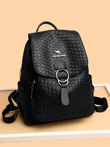 Mochila de Moda para Mujer con Textura Tejida Impermeable Cuero de Vaca Compuesto Gran Capacidad Bolsa de Viaje Urbana