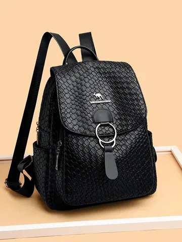 Mochila de Moda para Mujer con Textura Tejida Impermeable Cuero de Vaca Compuesto Gran Capacidad Bolsa de Viaje Urbana