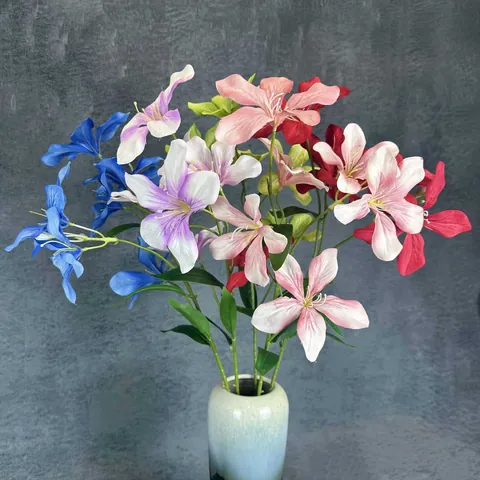 Artificial 6 Head Orchid Flowers Long Stem Satin Plastic Fake Floral Decor For Home Wedding Party Photography Decoration