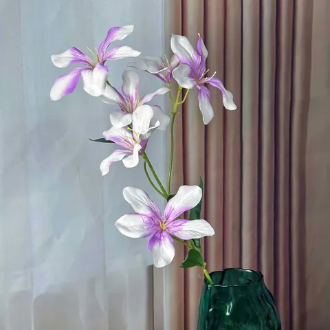 Artificial 6 Head Orchid Flowers Long Stem Satin Plastic Fake Floral Decor For Home Wedding Party Photography Decoration