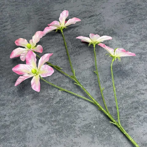 Künstliche Clematis Blume Stiel Mit 5 Köpfen Seidenblumen Für Hochzeit Party Szenen Dekoration Zuhause Büro Ästhetischer Blumenstiel