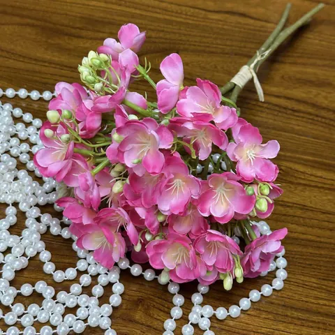 Artificial Jasmine Flower Bouquet Faux Satin Plastic Pastoral Style Hand Tied Floral For Home Wedding Party Table Decor