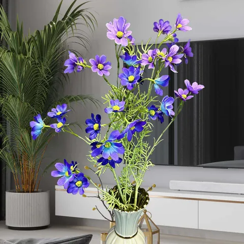 Simulation Beflockte Cosmos Seidenblumen Mehrköpfige Künstliche Gänseblümchen Stiel Für Heim Wohnzimmer Hochzeit Szene Dekoration