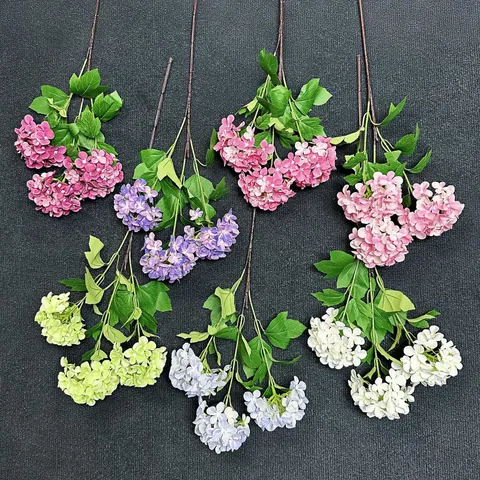 Artificial Snowball Hydrangea Flower 3D Printed Satin Cloth Fake Flowers For Home Wedding Party Decoration Single Stem Faux Floral Bouquet