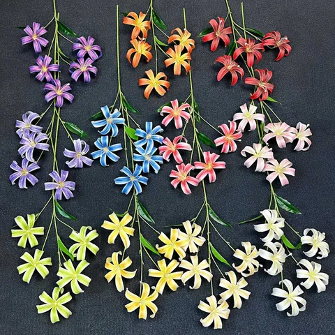 Five Heads Artificial Lily Flowers Silk Cloth Fake Lilies Realistic Long Stem For Home Wedding Hotel Table Floral Decor