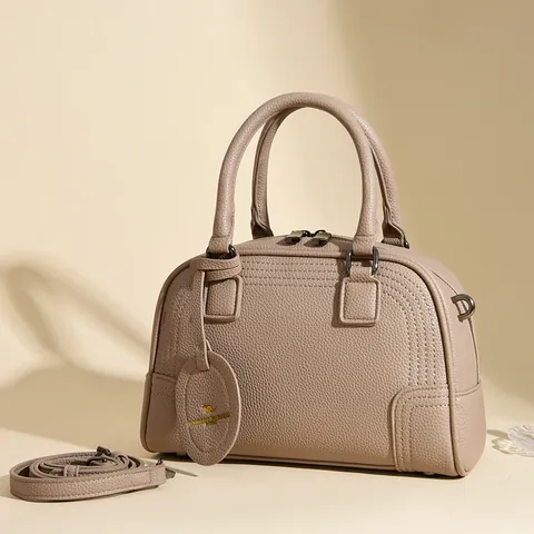 Sac à Main pour Femme en Cuir de Vachette Grainé Minimaliste Sac Boston Bandoulière Grande Capacité pour Trajet Quotidien