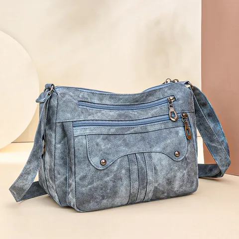 Vintage Umhängetasche Aus Gewaschenem PU-Leder Für Damen Große Kapazität Mehrlagige Reißverschluss Schultertasche Casual Retro Messenger Bag