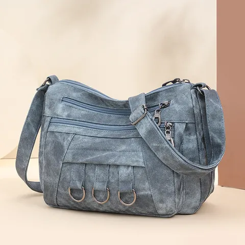 Bolso de Hombro de Cuero PU Suave Vintage para Mujer con Múltiples Bolsillos Bolso Bandolera de Gran Capacidad con Decoración de Anillo de Metal Bolso de Mano de Moda