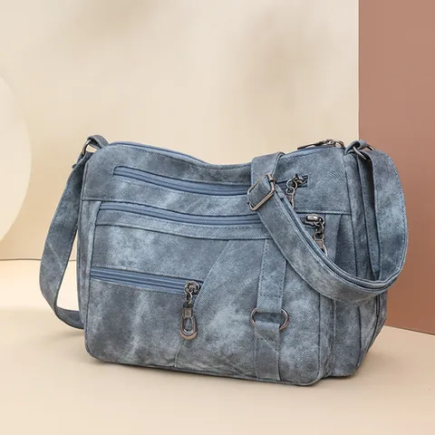 Vrouwen Vintage PU Leer Crossbody Tas Grote Capaciteit Meerlaagse Rits Zakken Zachte Waterdichte Schoudertas