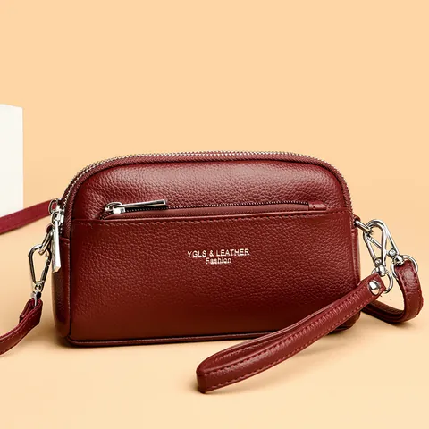 Damen Kieselmaserung PU-Leder Umhängetasche Mehrere Taschen Mehrlagiger Reißverschluss Schultertasche Lässige Messenger-Tasche