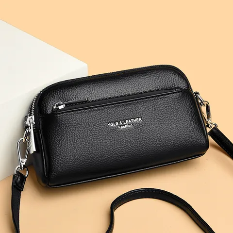 Damen Kieselmaserung PU-Leder Umhängetasche Mehrere Taschen Mehrlagiger Reißverschluss Schultertasche Lässige Messenger-Tasche